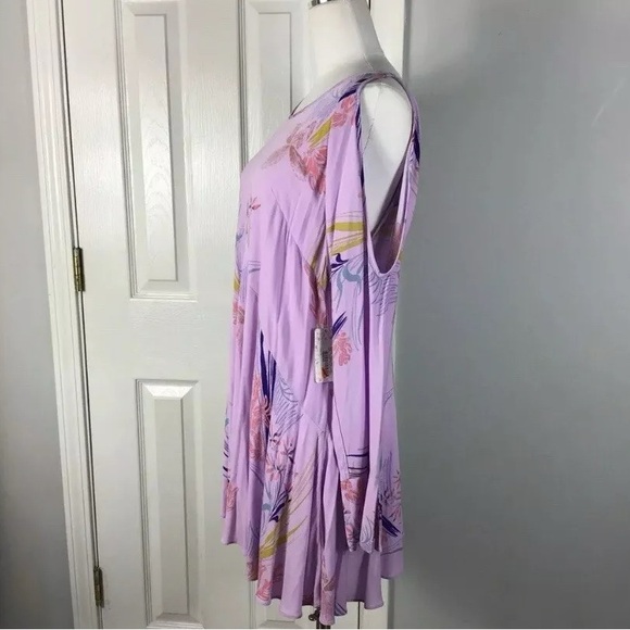 Free People Size Small Lilac Clear Skies Floral Cold Shoulder Tunic Mini Dress - Picture 2 of 6